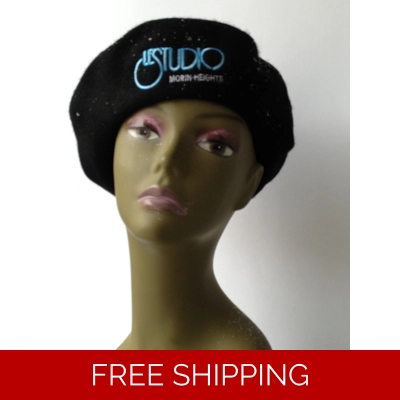 Wool Black French Beret White & Blue Embroid Logo M/H